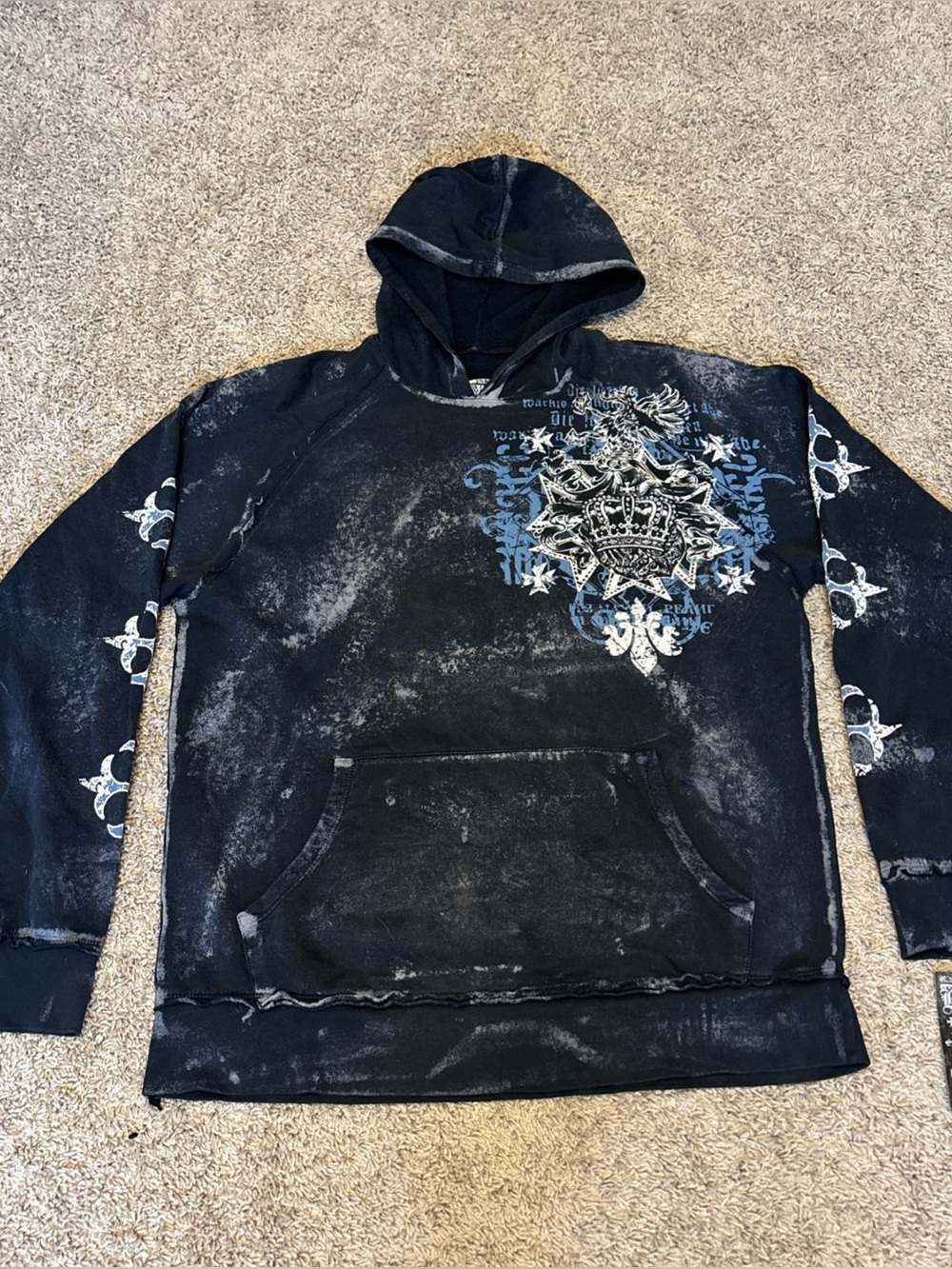 Raw State hoodie men’s large black w/eagle crown graphic grunge goth EUC NWT